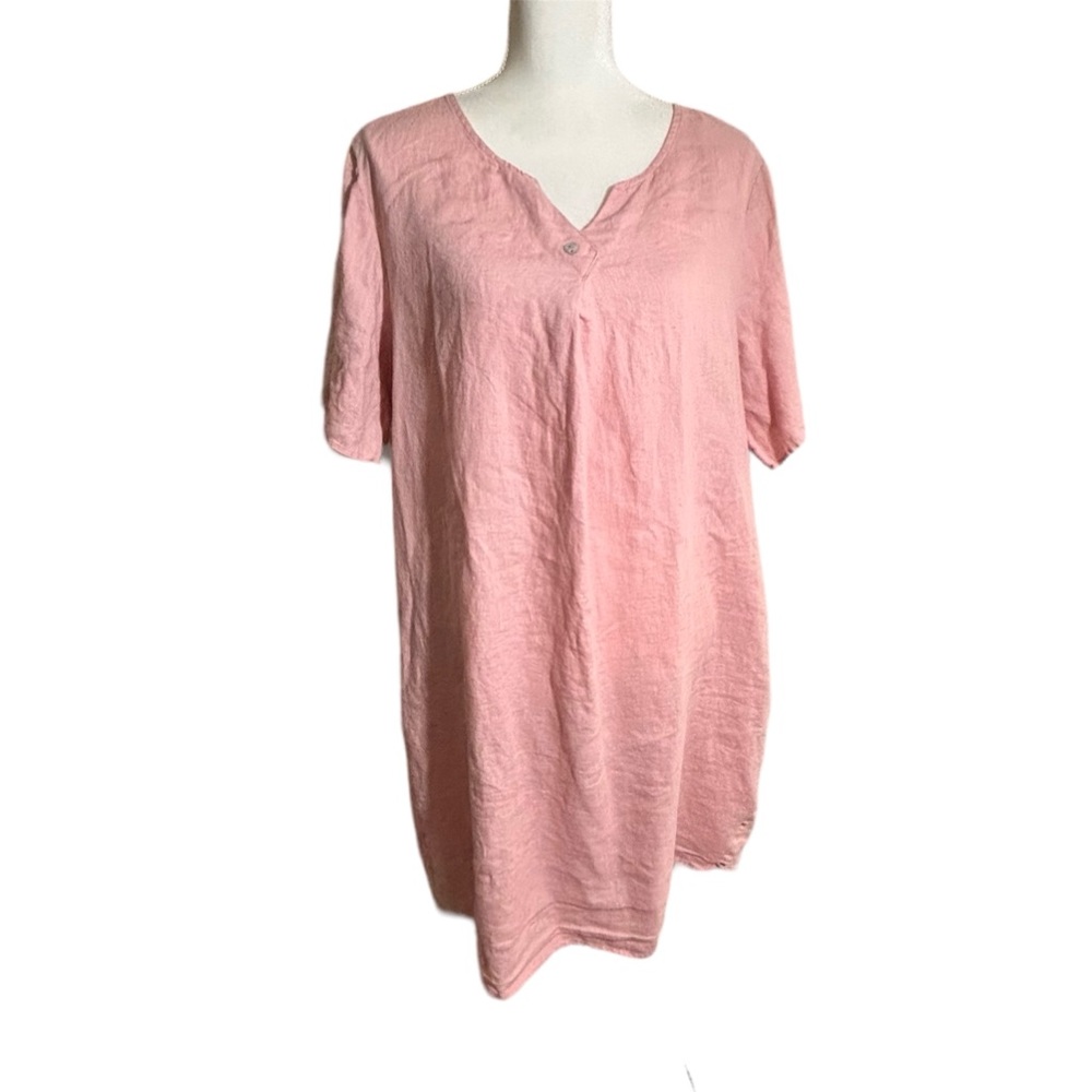 Linen by MN Pink Linen Sheath Dress with Button Detail Size Large